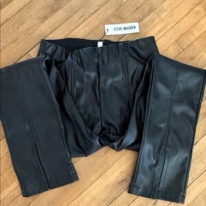 Steve Madden Black Faux-Leather Mini Skirt with Panel Stitching